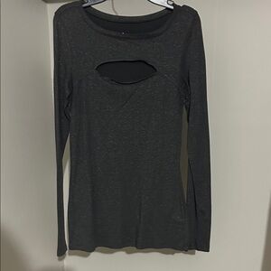 Express Gray Long Sleeve Cutout Sparkle Top